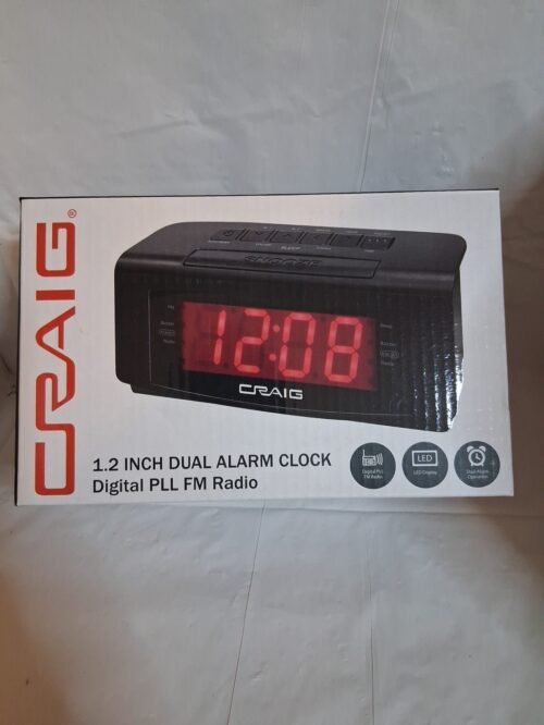 Craig CR45372 1.2 inch Dual Alarm Clock with Digital PLL FM Radio in Black