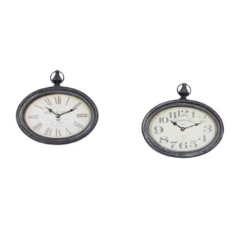 Cream Metal Pocket Watch Style Analog Wall Clock (Set of 2)