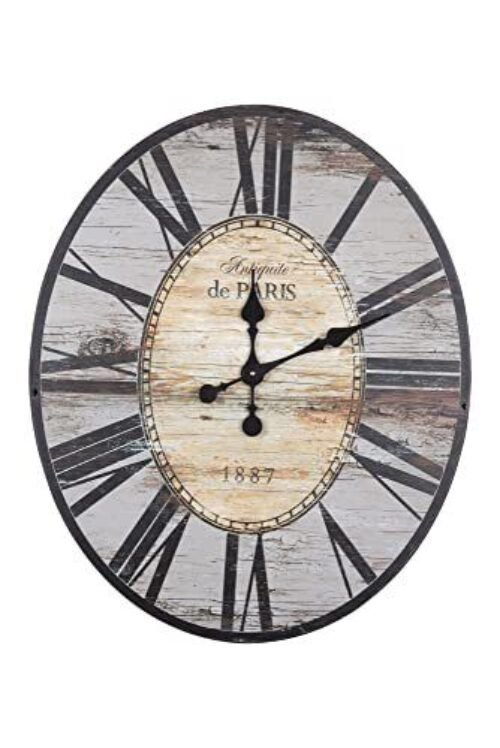 Creative Co-Op Distressed Wood Wall Clock, 29 Oval, Grey
