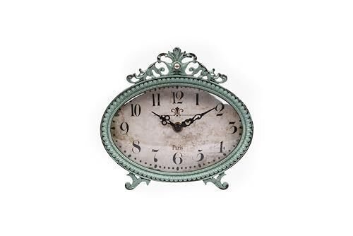 Creative Co-Op Green Antiqued Pewter Mantel Clock