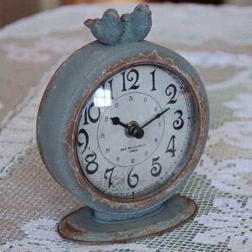 Creative Co-Op Grey Pewter Mantel Clock with Birds