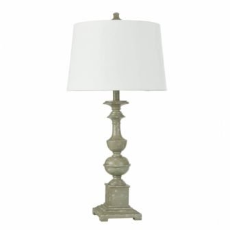 Cromwell 31 in. Antique Sage, Green-Grey Table Lamp with White Polyester Fabric...