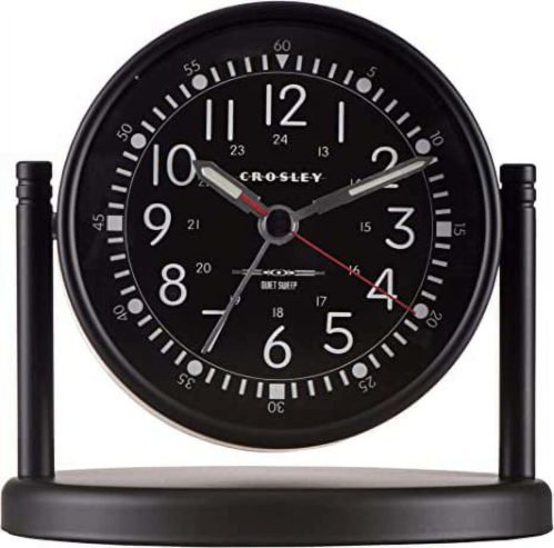 Crosley Aviator-Style Metal Pedestal Alarm Clock with QuietSweep Technology