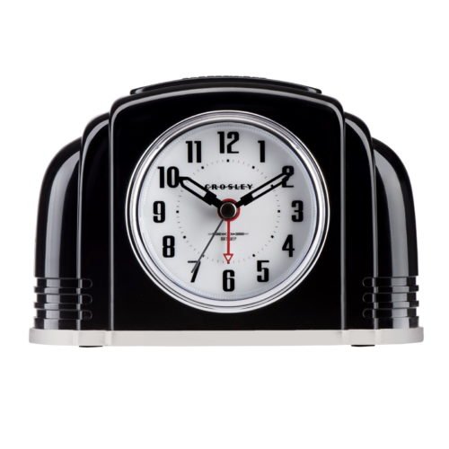Crosley Black Vintage Art Deco Analog QA Desk or Bedside Alarm Clock Non-Ticking