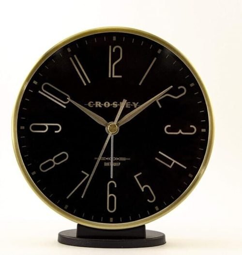 Crosley Modern Art Deco Office and Desk Alarm Clock, Gold and Black