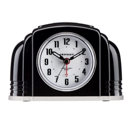 Crosley Vintage Art Deco Analog Alarm Clock, Quiet Sweep Non-Ticking, Automat...