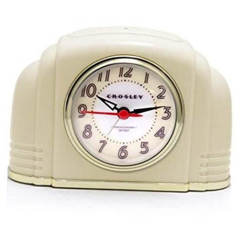 Crosley Vintage Art Deco Analog Alarm Clock, Quiet Sweep Non-Ticking, Ivory