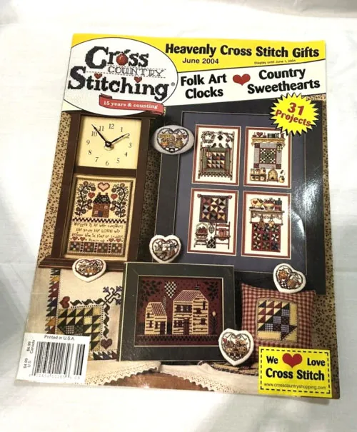 Cross Country Stitching June 2004 31 Project Magazine Folk Art Clocks Country featured image