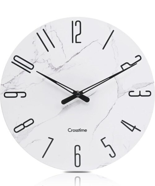 Crosstime Wall Clock Modern 12" Bathroom Glass Wall Clocks Simple Minimalist