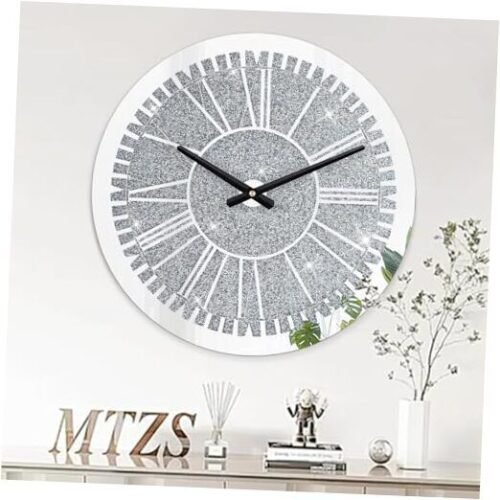 Crushed Diamond Wall Clock Crystal Twinkle Wall Hanging Clocks 16 IN Silver