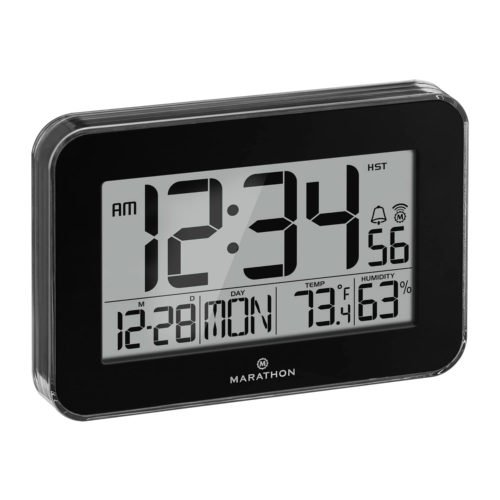 Crystal Framed Atomic Wall Clock, Black - Large, 7.5-Inch Display - AM/PM or 24-