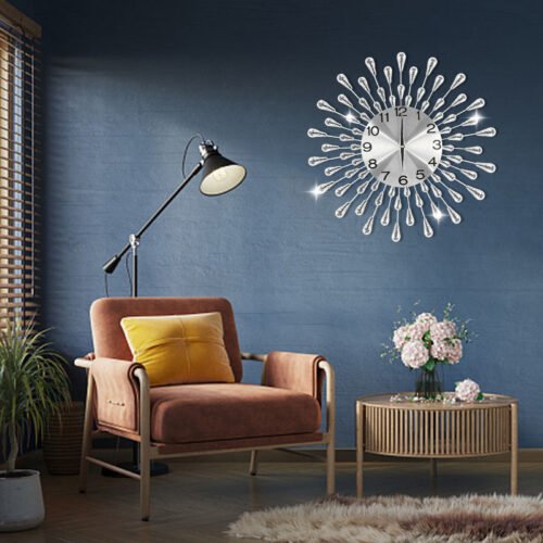 Crystal Large Wall Clock Metallic Wall Watch Living Room Home Decor Modern Gifts