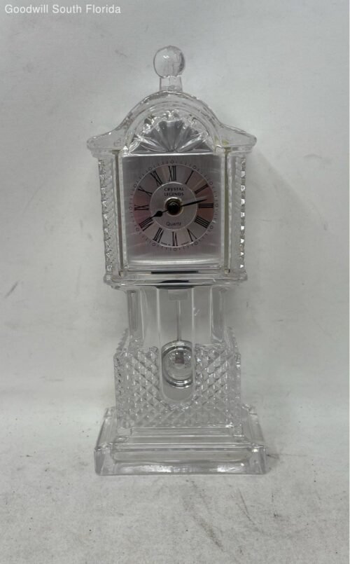Crystal Legends By Godinger Clear Engraved Glass Decorative Quartz Mantel Clock