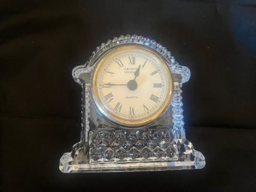 Crystal Legends By Godinger Quartz Clock Desk Mantel 24% Lead Crystal WORKS