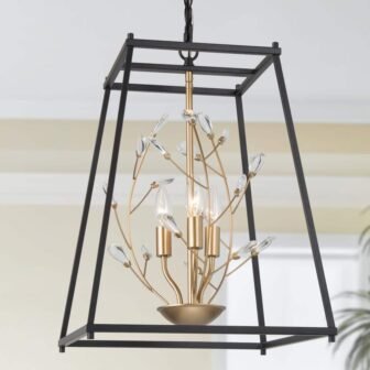 Crystal Linear Black Kitchen Island Chandelier, Modern Geometric 3-Light Gold Branch Candlestick...