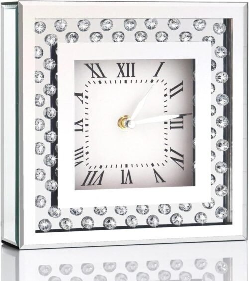 Crystal Sparkling Square Mirrored Desktop Decorative Clock