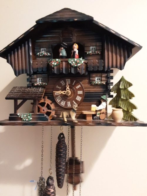 Cuckoo Clock 8 Day Schneider Plays Eildewise, Drinker, Water wheel, Dog