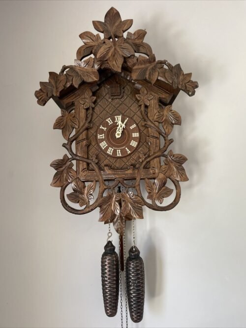 Cuckoo Clock 8 Day Traditional with Vine and Leaf Carvings-Hones-Video