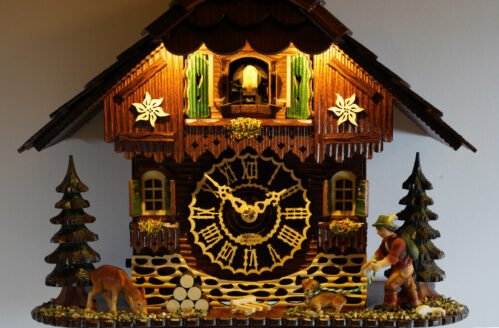 cuckoo clock black forest quartz german music lighting new battery wood