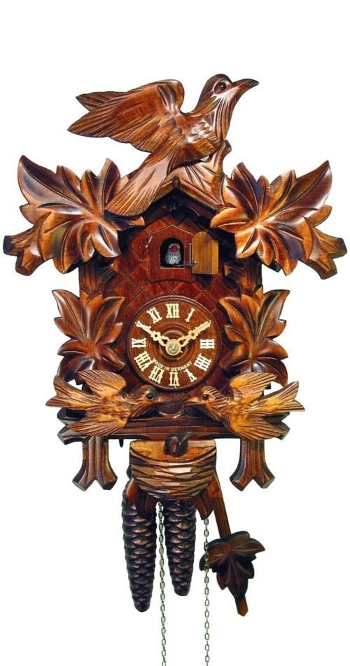 Cuckoo Clock Four Leaves, feeding Birds, Nest 1.0074.01.C NEW