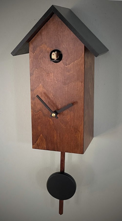 cuckoo clock germany wood design quartz battery operated modern brown black