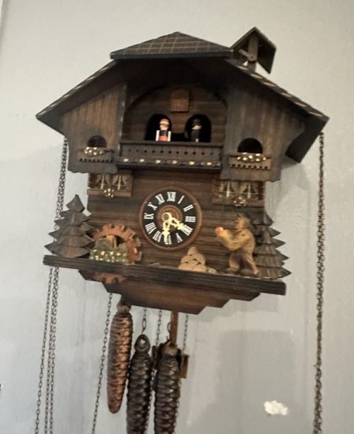 cuckoo clock hand crafted water wheel bell ringer W. Germany BlackForest As is