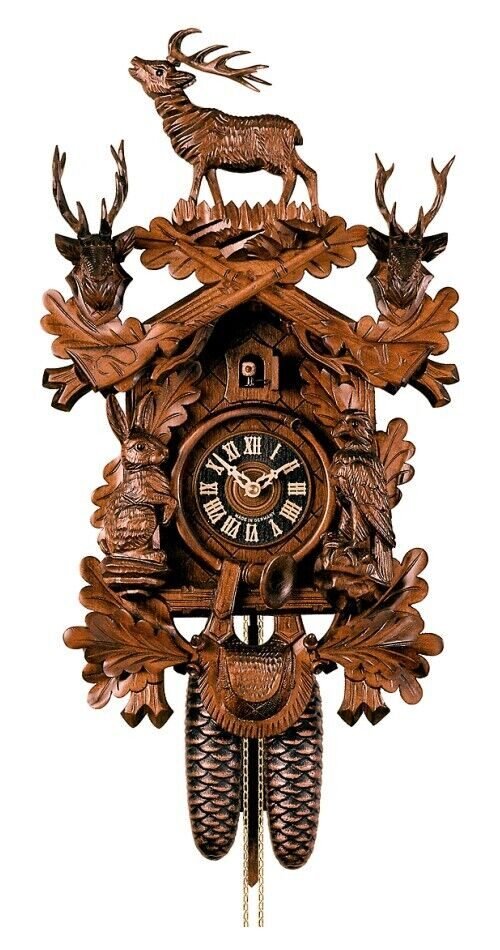 Cuckoo Clock Hunting Clock, standing Deer HO 837/4nu NEW