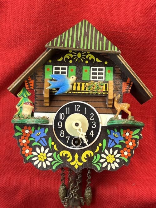 CUCKOO CLOCK Miniature Mini Midcentury Vintage GERMANY WOODEN Bouncing Pair