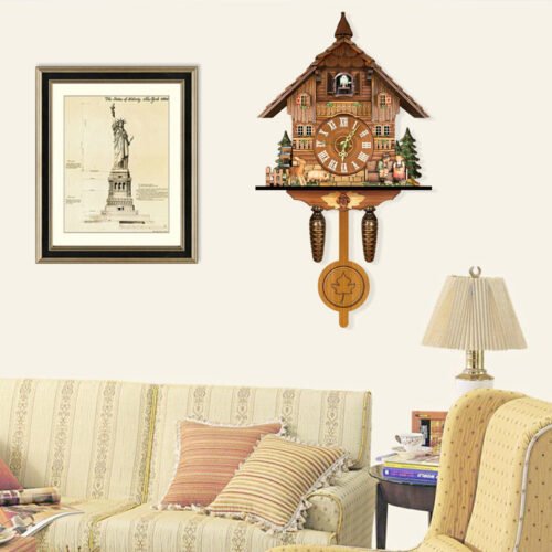 Cuckoo Clock Singing Wall Clock Vintage Pendulum Home Living Room Wooden Decor
