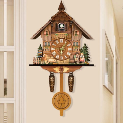 Cuckoo Clock Singing Wall Clock Vintage Pendulum Home Living Room Wooden Decor