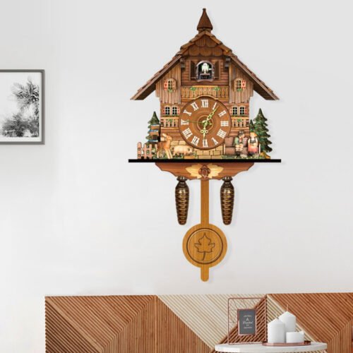 Cuckoo Singing Wall Clock Vintage Pendulum Home Living Room Wooden Art Decor NEW