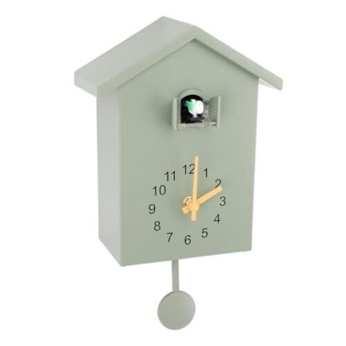 Cuckoo Wall Clock, Cuckoo Bird Voice Call Nordic Style Bird House Green