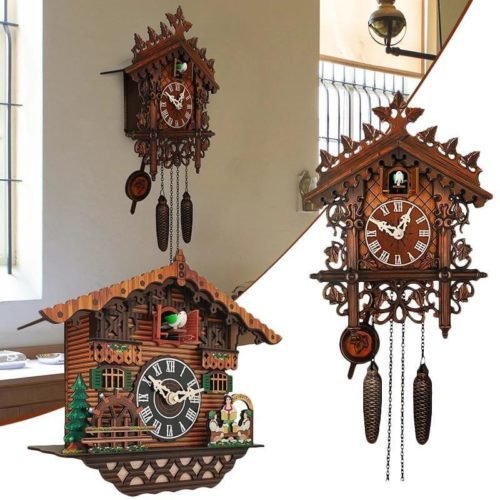 Cuckoo Wall Clock Vintage Antique Wooden Hanging Clock Home Living Room Decor