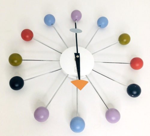 Cupecoy Mid Century Design Atomic Wall Clock Round w Multi Color Wooden Balls