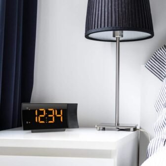 Curved Black LED Projection Alarm Clock with Radio