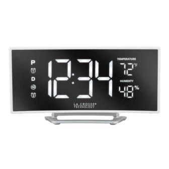 Curved Mirror LED Alarm Clock with Temperature & Humidity, USB Port