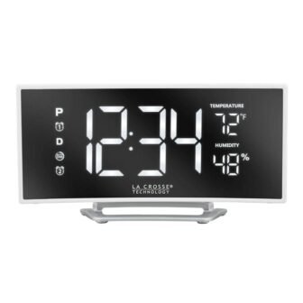 Curved Mirror LED Alarm Clock with Temperature & Humidity, USB Port