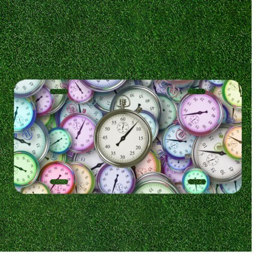 Custom Personalized License Plate Auto Tag With Colorful Time Clocks Design