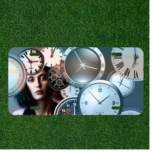 Custom Personalized License Plate Auto Tag With Women By Clocks Design Art