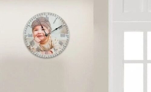 Custom Personalized Photo Wall Clock with Minimalistic Style, Unique Decor