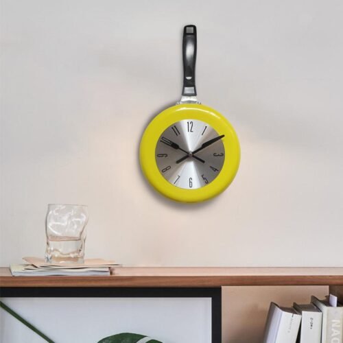 Cute Kitchen Wall Clock Metal Frying Pan Hanging Clock Home Kitchen Decor
