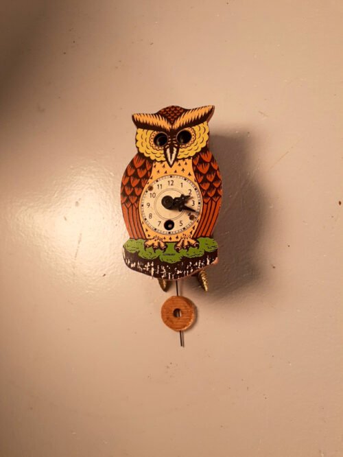 Cute Little Owl German Wall Clock, No Key