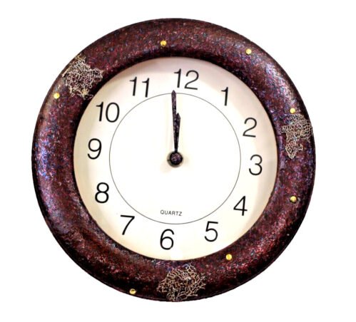 Cute Simplistic Metal adorned Wood Round Wall Clock 8" Dia
