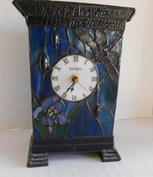 DALE TIFFANY DRAGONFLY MANTLE CLOCK LAMP ART GLASS