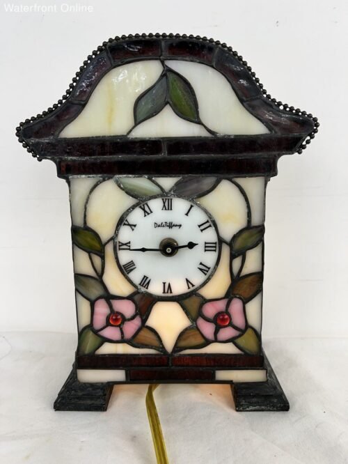 Dale Tiffany Floral Stained Glass Mantle Clock Electric Lighted Lamp Nightlight