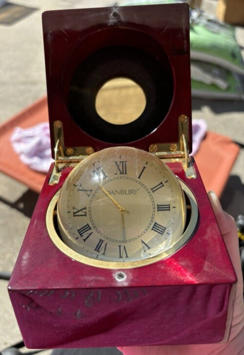 Danbury Desk Clock Ball & Globe Things Remembered In Wooden Case