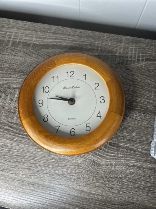 Daniel Dakota Solid Oak 8" Round Wall Clock, Quartz Movement
