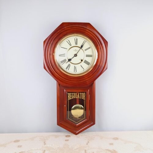 D&A Regulator Wall Clock Solid Wood Octagon Shaped Body Wind-Up Clock Works