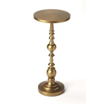 Darien 10 in. Antique Gold Round Metal Pedestal Accent Table 22.5 in