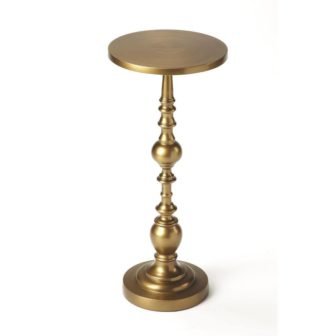 Darien 10 in. Antique Gold Round Metal Pedestal Accent Table 22.5 in....